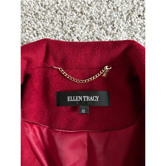 Ellen Tracy Women's Size 10 Red Wool Blend Coat W/ Angora Button - Picture 10 of 13